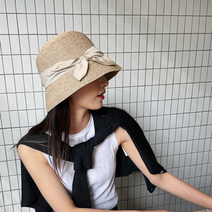 Japanese uv sun protection fashion straw hat female sun hat female summer cover face fisherman hat foldable bow sun hat