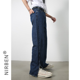 nirben Denim | Korean High Street Loose Straight Jeans Men's Zipper Pants Design Niche Casual Pants