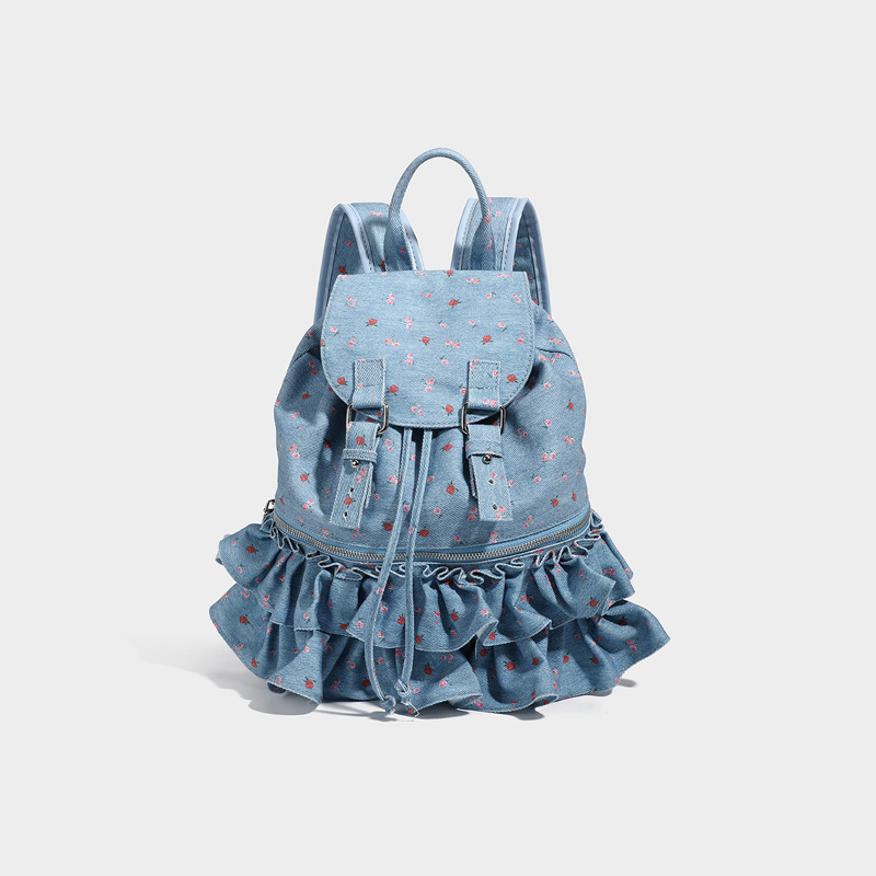 Korean style polka dot drawstring backpack for women, 2026 spring new style, college style, lightweight, multi-pocket, compact backpack