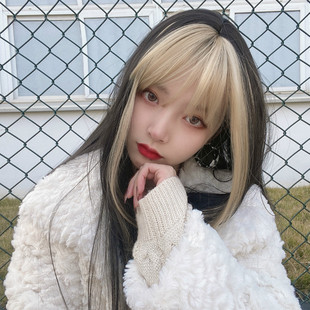 New wig jennie with the same style hairstyle Net red ears black gold bangs dyed wig rustle A round face short hair