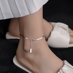 S925 Sterling Silver Gold Plated Foot Chain Rectangular Hanging Brand Foot Chain Fashionable Simple All-Match Ins Light Luxury Bracelet