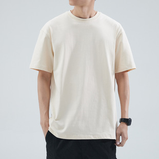 300g Short-Sleeved Men's T-Shirt Pure Cotton American Off-Shoulder New Top 2025 Summer Loose Casual Men's Bottoming Shirt