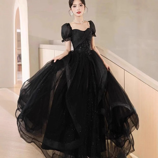 Black Square Collar Elegant Evening Dress Birthday Banquet Adult Ceremony Art Examination Graduation Dress New Style Light Luxury Fairy Dress