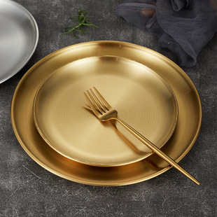 Korean-style 304 Stainless Steel Disc Commercial Golden Barbecue Plate Tray Fruit Cake Plate Dinner Plate Bone Plate Shallow Plate