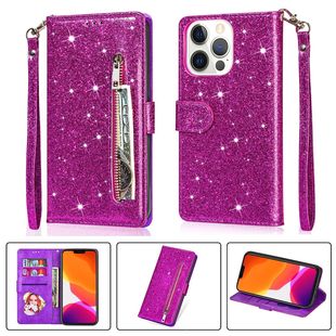 Foreign trade application iphone16 15 zipper wallet lanyard mobile phone leather case Apple 14 glitter card protective case