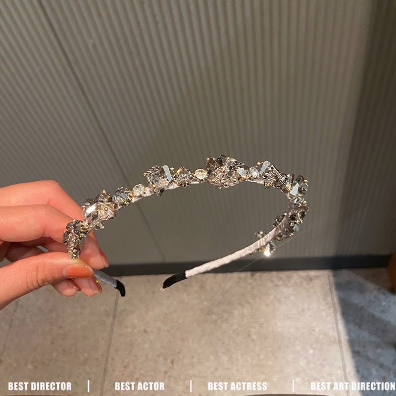 Shiny crystal metal texture headband high-grade high Skull top temperament hair pressing headband hair clip hair accessories headdress