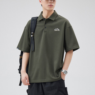 American Style Heavy Retro Men's Short-sleeved Polo Shirt Summer Loose plus size Half-sleeved Trendy Brand Half-sleeved Top T-shirt