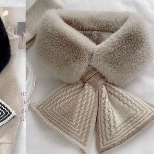 Winter Scarf Women's Knitted New Korean Style Student Thickened Warm Wool Plush Neck Wool Cross Wool Collar