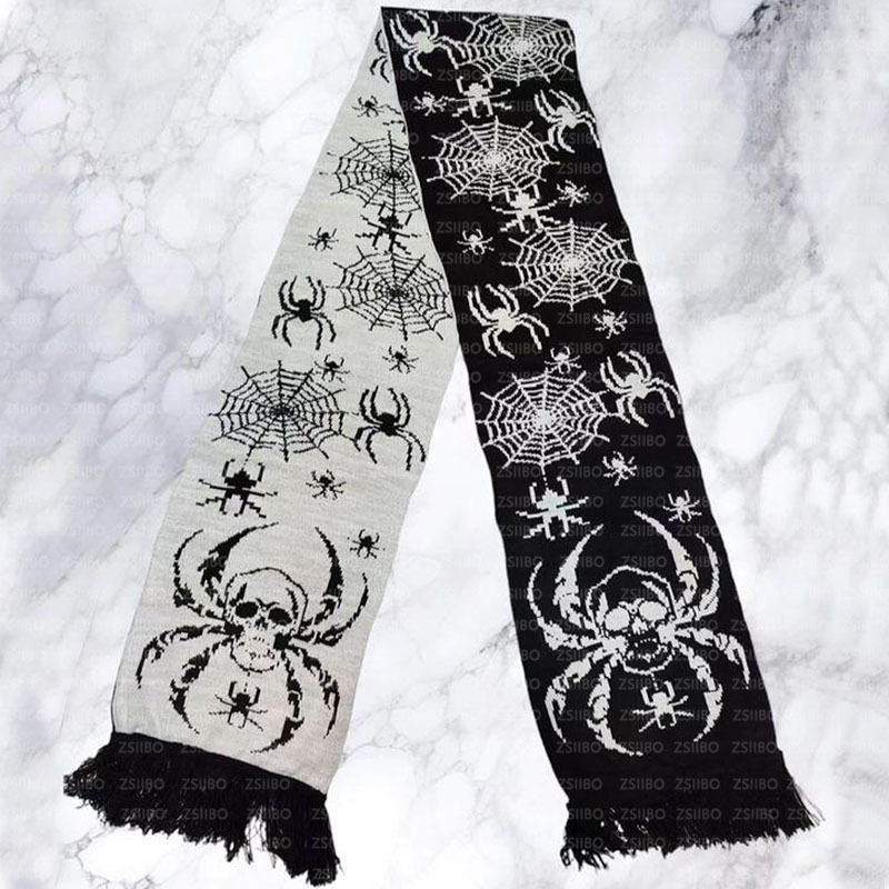 Diablo Gothic Retro Halloween Skull Spider Web Knitted Scarf Scarf All-Match Daily Holiday Autumn and Winter