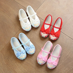 Embroidered cloth shoes girls children's embroidered shoes wind children's shoes retro white shoes baby girls Hanfu shoes factory direct sales
