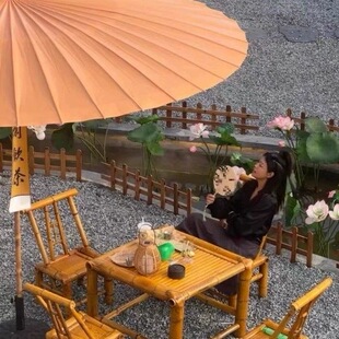 [surface color bright] outdoor tables and chairs courtyard bamboo table bamboo chair leisure campsite dining table dining chair balcony bamboo