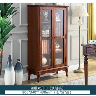 American Bookcase with Door Bookshelf Glass Door Side Cabinet Bookcase Double Door Storage Wine Cabinet Household Guest