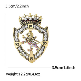 Korean Style Retro Alloy Rhinestone Crown Lion Shield Brooch High-end Creative Men's and Women's Clothing Corsage Jewelry Pin
