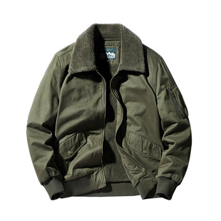 Thick Bomber Jacket Cotton Coat Men's Autumn and Winter American Casual fleece-lined Thickened Warm Cotton Coat Cotton Coat