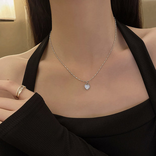 Korean New Style Cat's Eye Love Necklace Women's ins Trendy Mori Style All-match Elegant Clavicle Chain Tanabata Gift Necklace