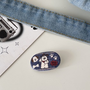 Imitation denim cute puppy oval clip fun sweet cool girl heart cartoon hairpin ins bangs edge clip hair accessories