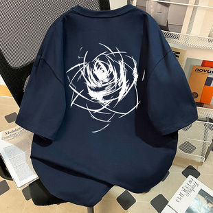 Heavy Cotton Short-sleeved T-shirt Men's and Women's Summer Design Printed Loose Lazy Style Slimming Couple Top Ins