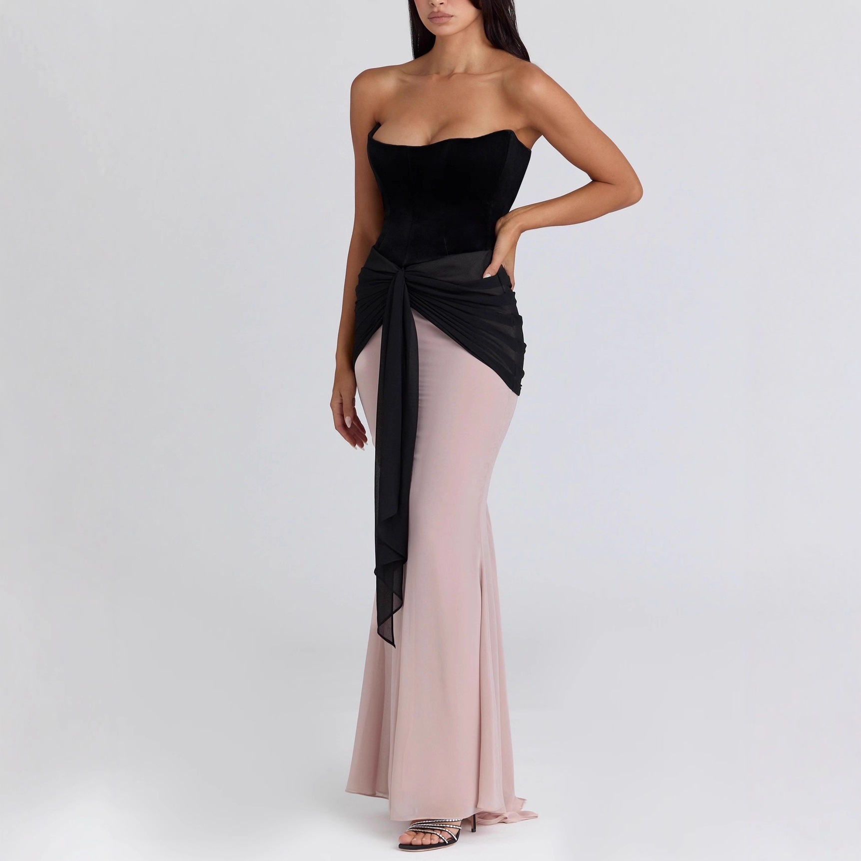 Irregular Lace-Up European and American Style Cross-Border Bustier Waist-Cinching Elegant Dress, Mermaid Slim-Fit Pure Desire Fashion Trendy Long Dress