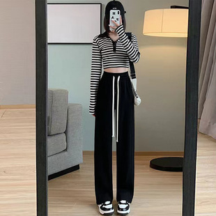 New oxygen cotton wide-leg pants women's autumn 2024 New loose slimming draping sports casual straight simple banana sweatpants