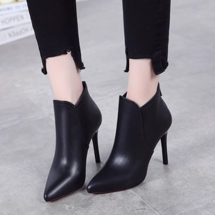Boots Women's Winter 2022 New High Heel Thin Heel Women's Boots Pointed Toe Short Boots Rear Zipper Comfortable Martins Women's Shoes fleece-lined