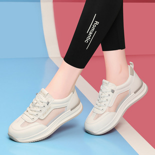 Genuine Leather sneakers lightweight sneaker women's 2024 new autumn versatile white shoes thick bottom casual women's Daddy