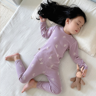 2024 New Boys' Autumn Clothes and Pants suit Girls' Baby Home Clothes Children's Thermal Underwear Cotton Small and Medium-sized Children