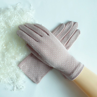 Gloves Thin Summer Women's Sun Protection Finger Gloves Printed Solid Color Cotton Gloves Adult Polka Dot Ready Stock Clothing Gloves