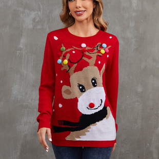 Ready-Made Sweater Customization Cross-Border Export European and American Knitted Cardigan Amazon Women's Sweater Cartoon Christmas Sweater