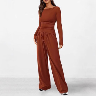2024 Amazon Autumn Explosions Casual suit Asymmetric Long Sleeve T-shirt Wide Leg Pants Casual Sportswear