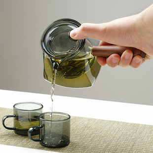Wooden Side Pot Glass Tea Boiler Household High Temperature Resistant Teapot Flower Teapot Kung Fu Tea Set suit Anti-scalding Single Pot