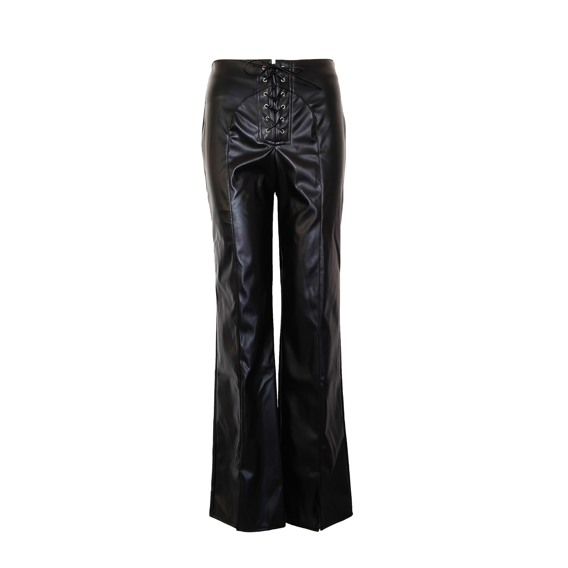 Ins European and American Style 2026 Autumn Cross-Border Women's Pu Leather Pants Straight-Leg Lace-Up Casual Low-Waist Leather Pants Dropshipping