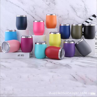 Plastic-sprayed eggshell Cup cross-border 304 stainless steel coffee thermal wine glass cold-keeping 12oz egg cup in stock wholesale
