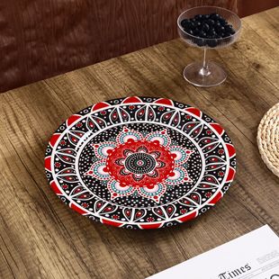 Ceramic home restaurant hotel disc bohemian style hand-painted plate creative pattern Western plate swing racket shallow plate