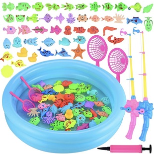 Children's fishing toys suit square stall fun early education baby playing water fish intelligence development magnetic fish