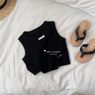 Summer Girls' Vest Baby's Western Style Children's Personalized Trendy Brand Korean Letter Pic Solid Color Inner and Outer Wear Top