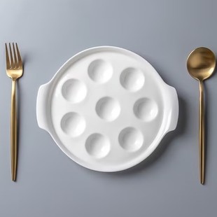 Ceramic Binaural Tea Dish Porous Cheese Baked Snail Plate Ceramic Octopus Small Meatball Plate French Restaurant Dish Baking