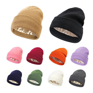 European and American Autumn and Winter Women's Protective Hairstyle Warm Lining Double Layer Knitted Hat Sade Hat Wool Hat Beanie Hat
