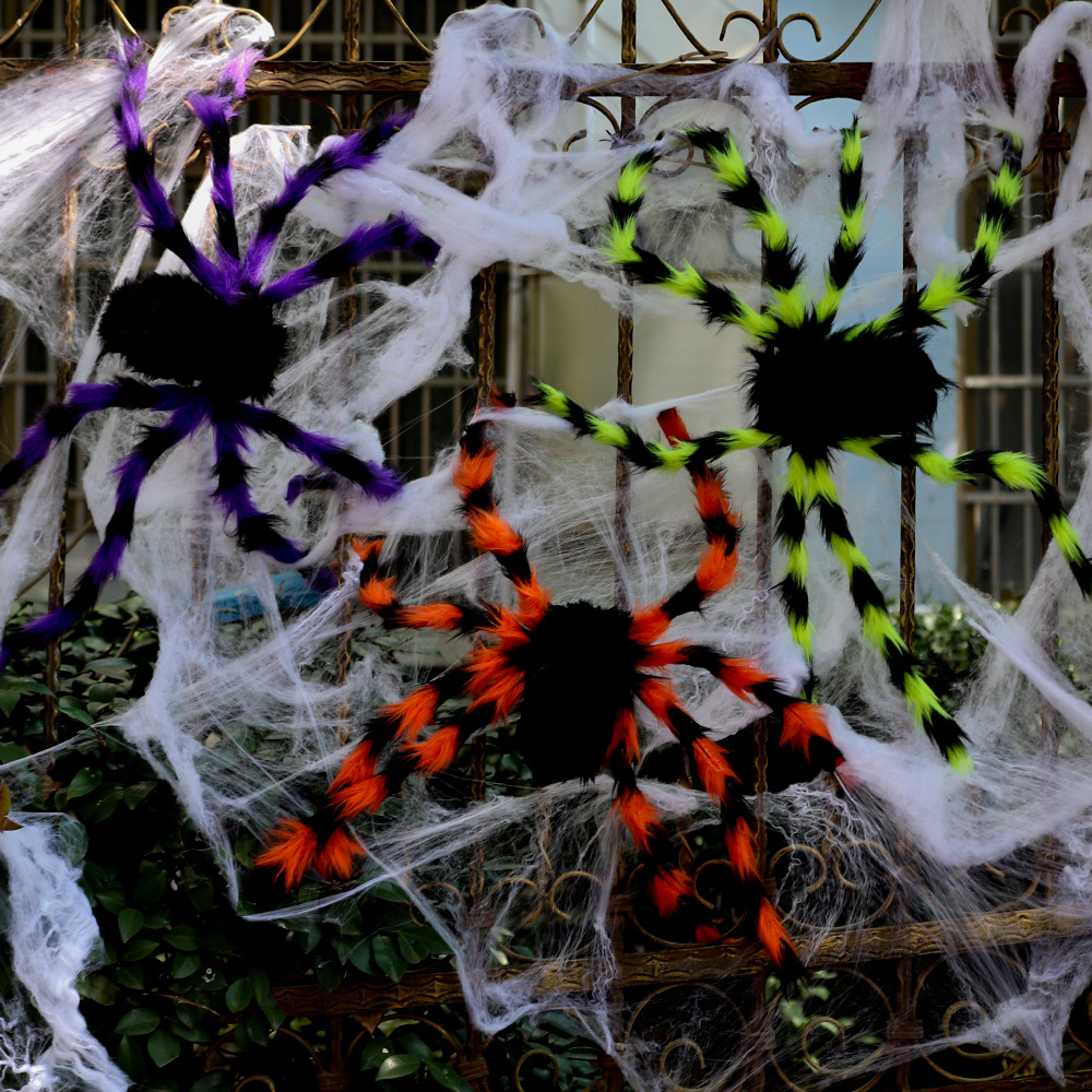 Cross-border Halloween Spider Ghost Festival Party Decorations Props Flower Spider Escape Room Prank Simulation Plush Spider Wholesale