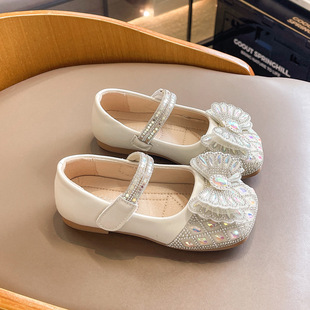 Girls' Princess Shoes 2024 New Arrival Rhinestone Children's Leather Shoes Baby Girl's Soft Sole Shoes Girl's Crystal Shoes Trendy