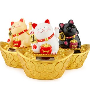 2.5-inch ingot solar feng shui lucky cat cross-border car decoration shaking hand lucky cat wholesale lucky gift