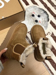 2023 autumn and winter new casual all-match large round toe comfortable snow platform slip-on warm fleece-lined women's ankle boots