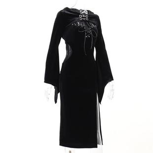 CF 220.1 million holy festival new women dress set hooded bell sleeve spider web dress wholesale