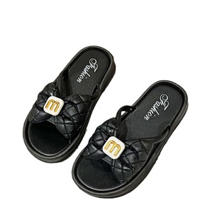 Mesh Bow Slippers Women's Summer Outer Wear 2024 New Korean Style Fairy Sandals Thickened Sandals for Women