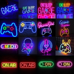 Cross-border Amazon LED neon indoor bedroom game hall wall luminous decorations deformed handle game