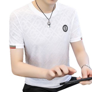 Summer Men's Ice Silk Short-Sleeved T-Shirt Slim Half-Sleeved Quick-Drying T-Shirt Thin High-Elastic Trendy Handsome Top