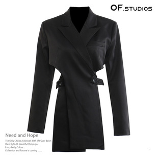 25 Early Spring Personality Backless Cutting Irregular Waist Suit Jacket 1795
