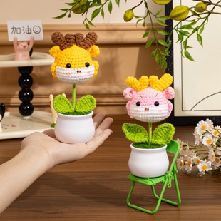 Hand-woven diy cartoon dragon simulation potted crocheted finished desk study decoration graduation season gift