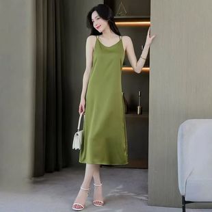 Acetate Walt Satin Slip Skirt Women's Sweet Sexy Outer Wear Dress 2024 Summer New Suit Inner Dress