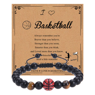 Cross-border New Baseball Beaded Bracelet Black Frosted Coach Football Bracelet Tennis Basketball Bracelet with Card