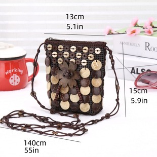 Crossbody shoulder Women's bag coconut shell beaded mobile phone coin purse scenic spot ethnic women's bag one-piece delivery